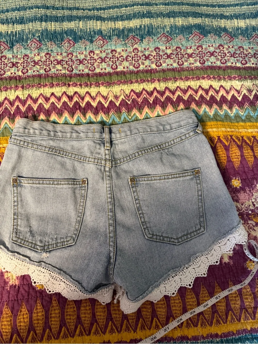 Free People Light Blue Denim Lace Trim Women’s Shorts